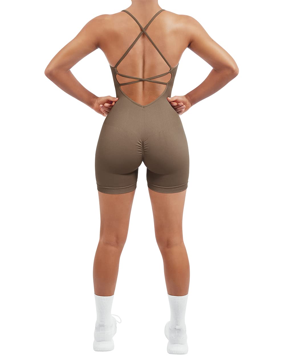 SUUKSESS Women Strappy Romper Seamless Jumpsuit Tummy Control Padded Sports Bra
