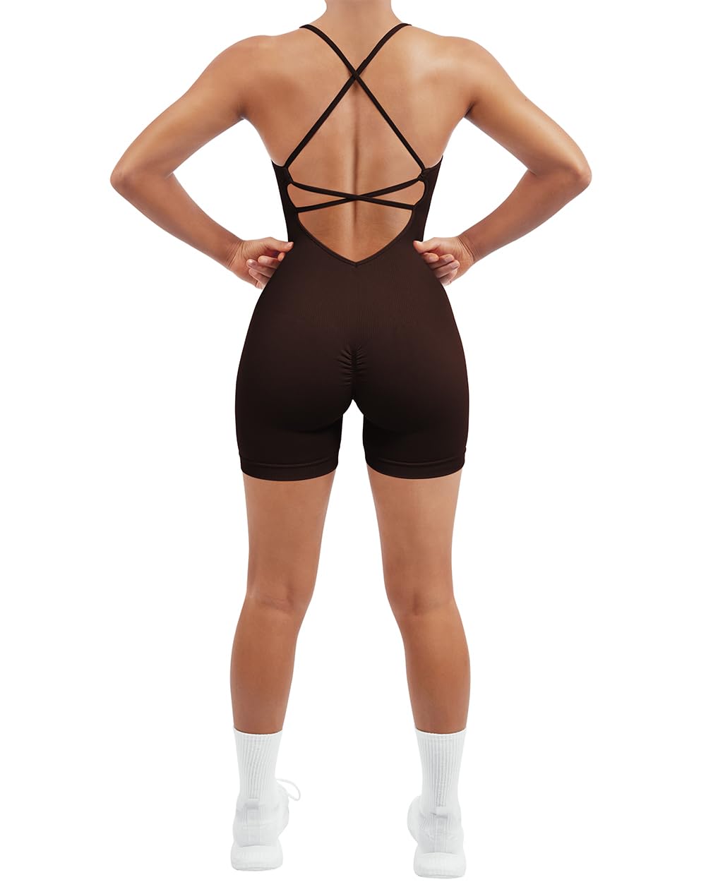 SUUKSESS Women Strappy Romper Seamless Jumpsuit Tummy Control Padded Sports Bra