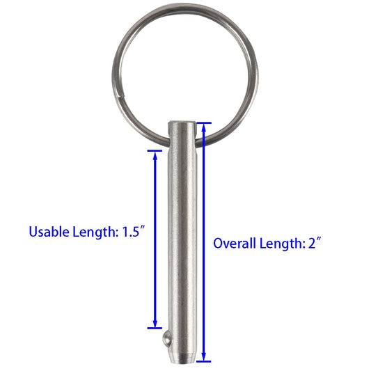 4 Pcs Quick Release Pin, Diameter 1/4", Usable Length 1-1/2", Overall Length 2", Full 316 Stainless Steel, Bimini Top Pin, Marine Hardware