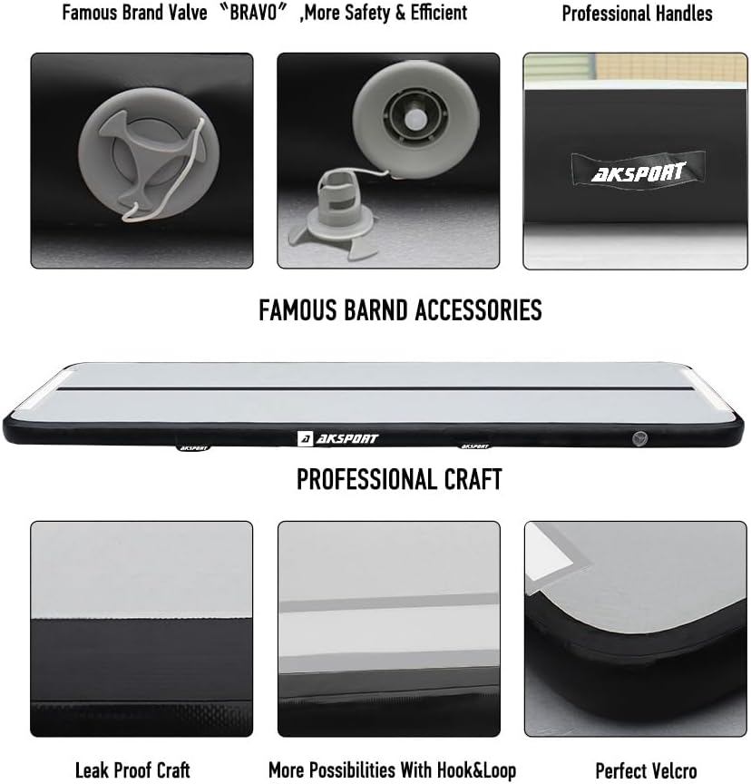AKSPORT Gymnastics Air Mat Tumble Track Tumbling Mat Inflatable Floor Mats with Air Pump for Home Use/Tumble/Gym/Training/Cheerleading/Parkour/Beach/Park/Water