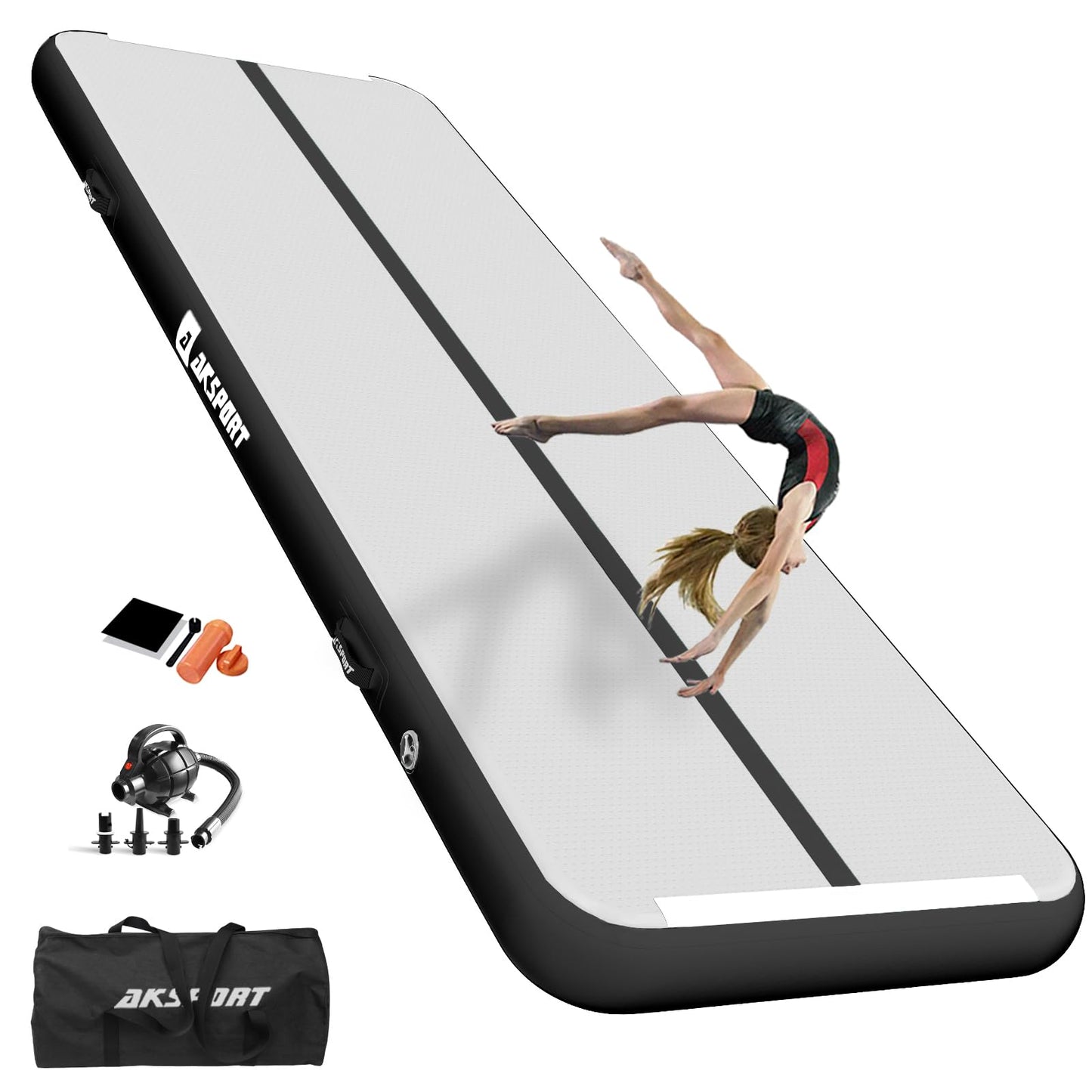 AKSPORT Gymnastics Air Mat Tumble Track Tumbling Mat Inflatable Floor Mats with Air Pump for Home Use/Tumble/Gym/Training/Cheerleading/Parkour/Beach/Park/Water