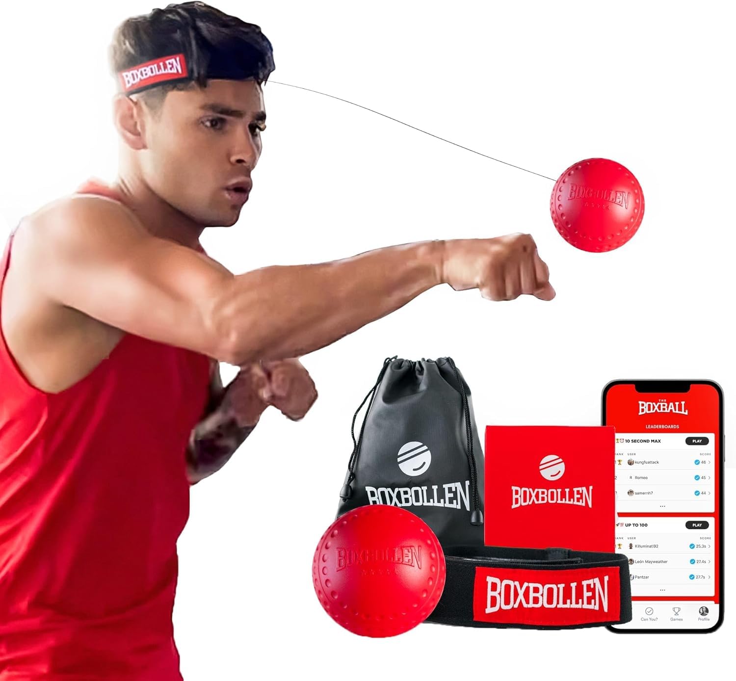 Boxbollen® Boxing Reflex Ball – Celebrity-Endorsed Reaction Trainer | App-Connected Punch Counter | Fun Fitness for All Ages | Improve Coordination & Agility | Ideal Gift for Home Workouts