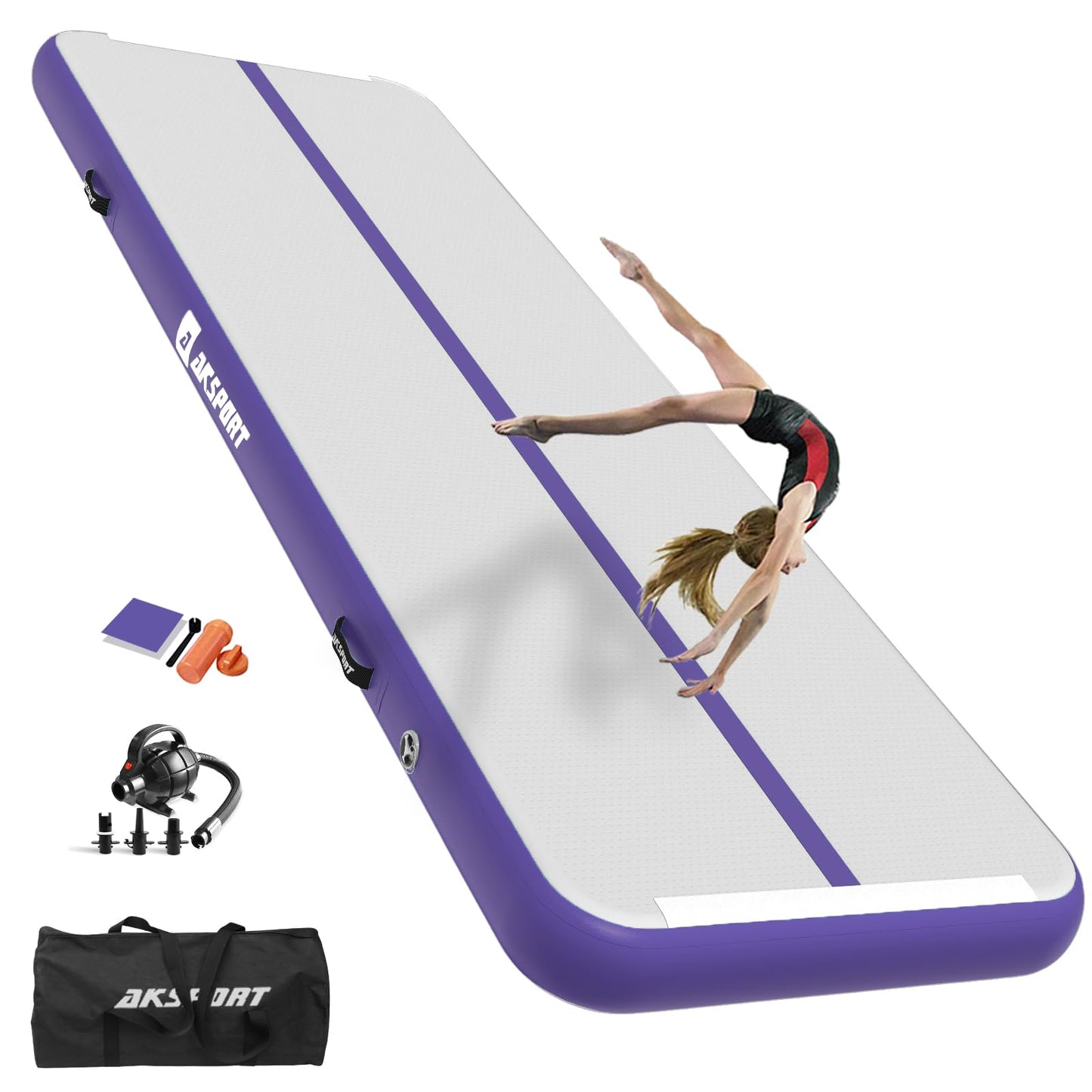 AKSPORT Gymnastics Air Mat Tumble Track Tumbling Mat Inflatable Floor Mats with Air Pump for Home Use/Tumble/Gym/Training/Cheerleading/Parkour/Beach/Park/Water