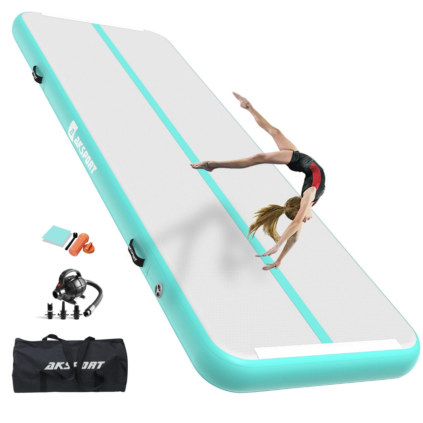 AKSPORT Gymnastics Air Mat Tumble Track Tumbling Mat Inflatable Floor Mats with Air Pump for Home Use/Tumble/Gym/Training/Cheerleading/Parkour/Beach/Park/Water
