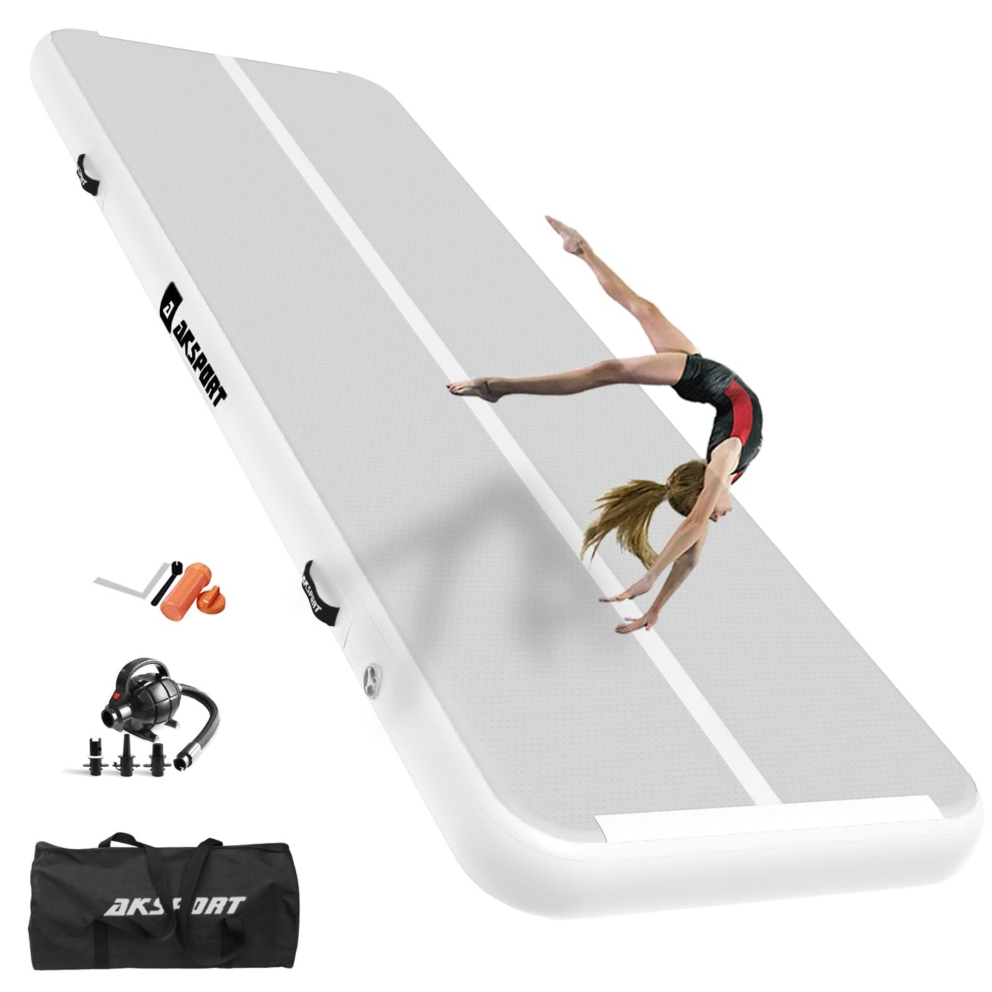 AKSPORT Gymnastics Air Mat Tumble Track Tumbling Mat Inflatable Floor Mats with Air Pump for Home Use/Tumble/Gym/Training/Cheerleading/Parkour/Beach/Park/Water