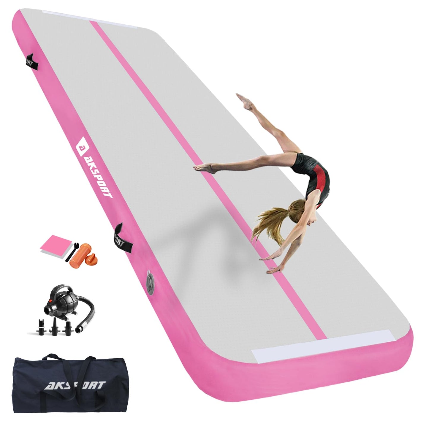 AKSPORT Gymnastics Air Mat Tumble Track Tumbling Mat Inflatable Floor Mats with Air Pump for Home Use/Tumble/Gym/Training/Cheerleading/Parkour/Beach/Park/Water