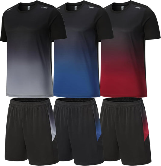 BOOMCOOL Gym Clothes for Men Workout Shirts Sets Outfits 3 Pack for Running Football Athletic Exercise Fit for Out T Sports