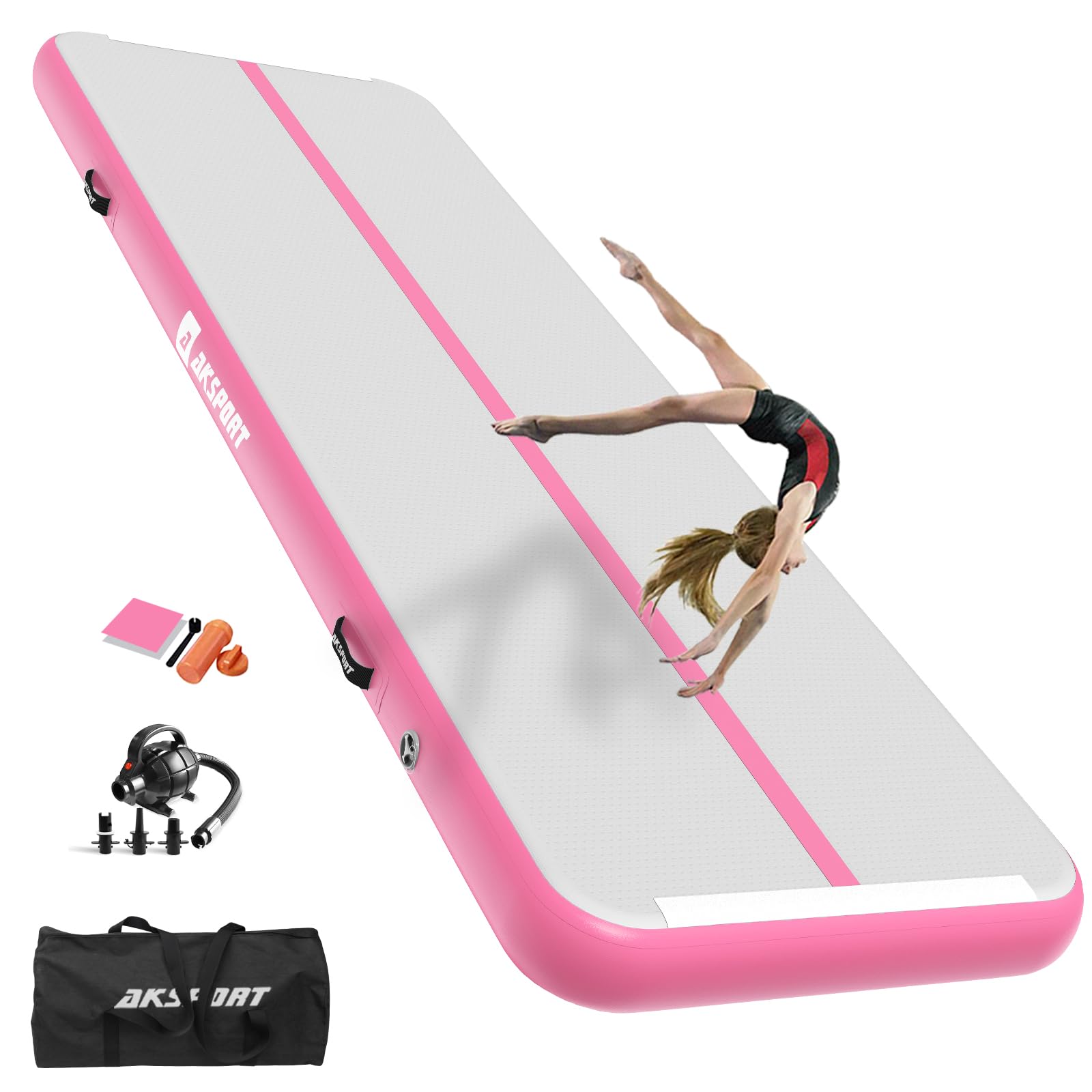 AKSPORT Gymnastics Air Mat Tumble Track Tumbling Mat Inflatable Floor Mats with Air Pump for Home Use/Tumble/Gym/Training/Cheerleading/Parkour/Beach/Park/Water