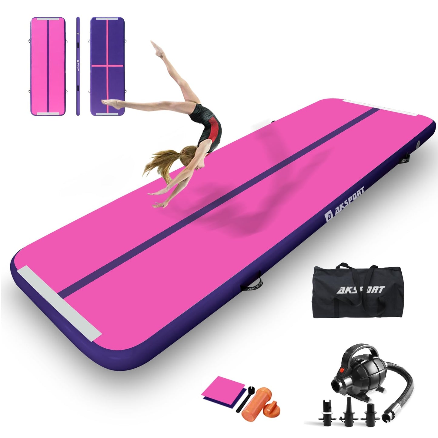 AKSPORT Gymnastics Air Mat Tumble Track Tumbling Mat Inflatable Floor Mats with Air Pump for Home Use/Tumble/Gym/Training/Cheerleading/Parkour/Beach/Park/Water