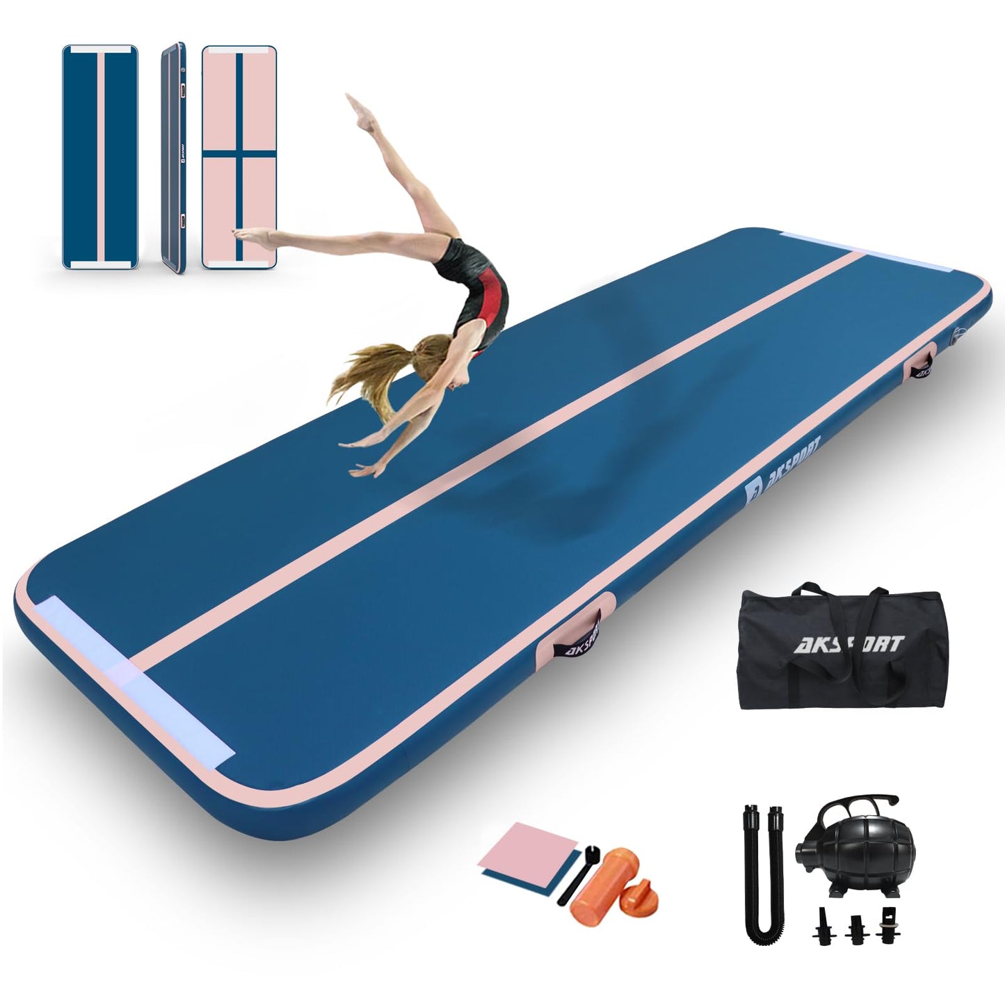 AKSPORT Gymnastics Air Mat Tumble Track Tumbling Mat Inflatable Floor Mats with Air Pump for Home Use/Tumble/Gym/Training/Cheerleading/Parkour/Beach/Park/Water