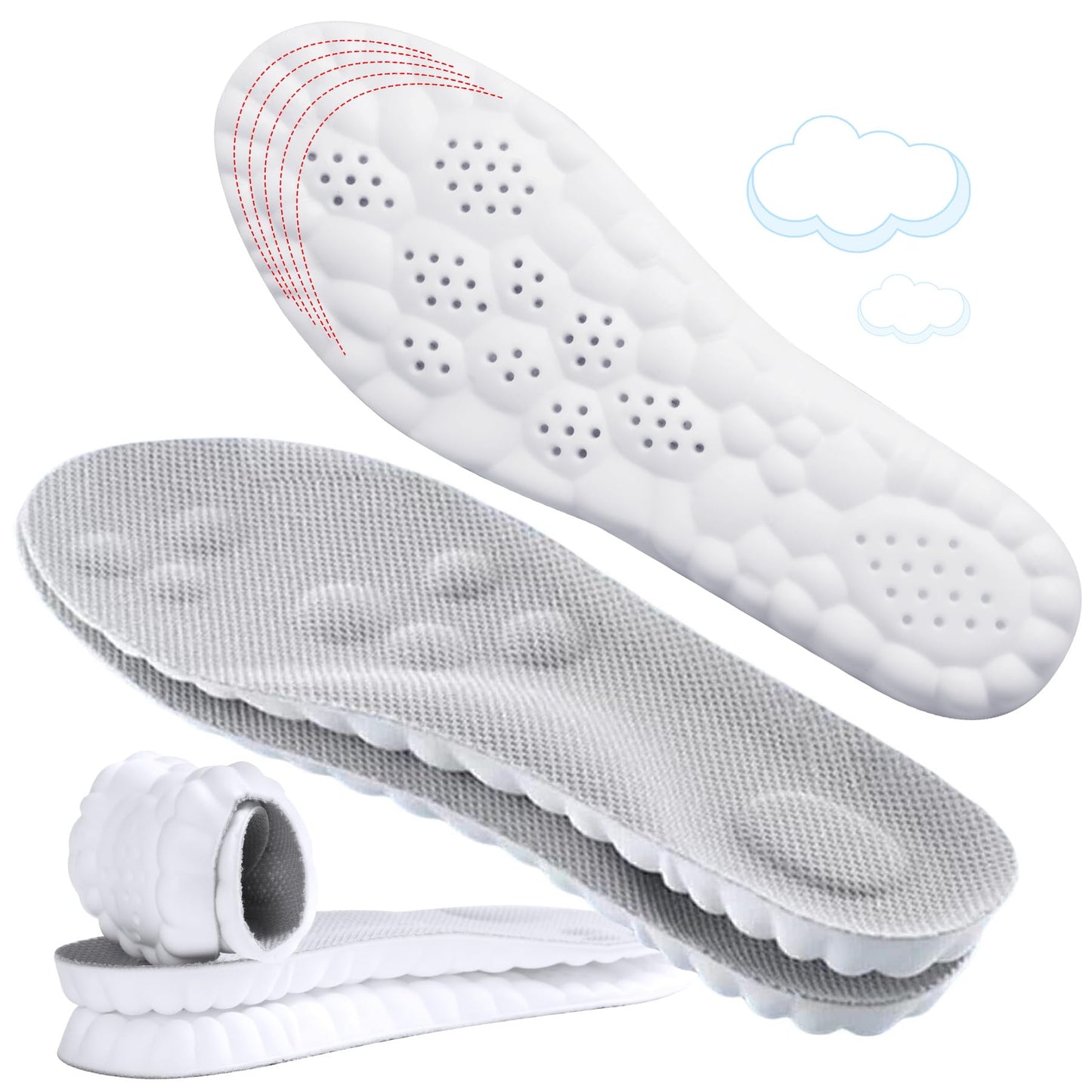 4D Cloud-Like Comfort Soles for Men - Soft Memory Foam Cushioning Insoles - Trim to Fit Steppers Insoles with Arch Support for Foot Pain Relief and Fatigue Reduction (Black, US M 9-12.5)