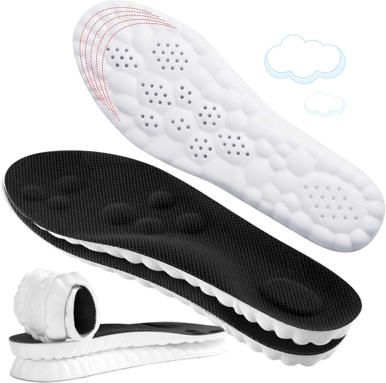 4D Cloud-Like Comfort Soles for Men - Soft Memory Foam Cushioning Insoles - Trim to Fit Steppers Insoles with Arch Support for Foot Pain Relief and Fatigue Reduction (Black, US M 9-12.5)