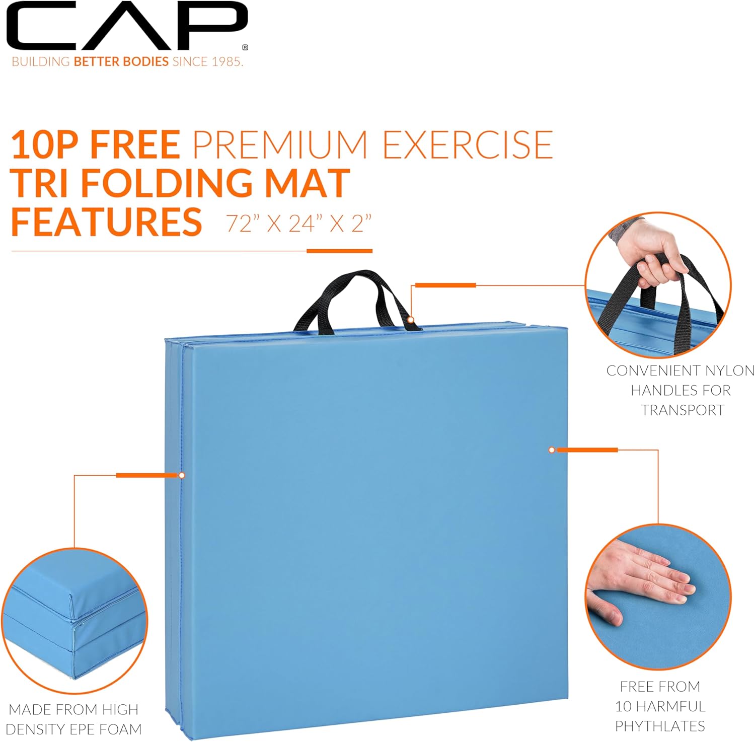 CAP Barbell All Purpose Folding Anti Tear Exercise Training Aerobic Fitness Gym & Gymnastics Balance Mat | Multiple colors