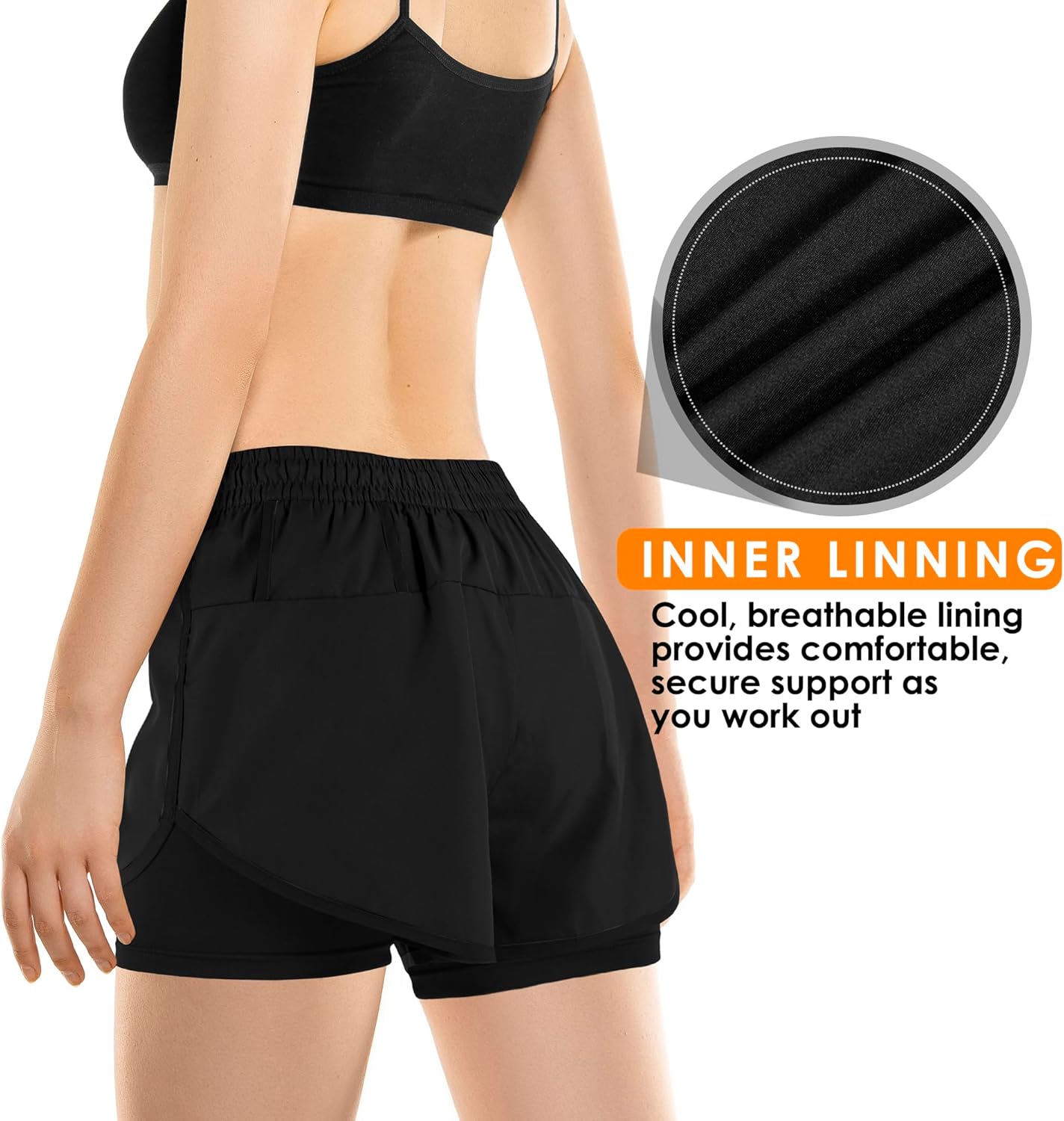 Women's 2 in 1 Running Shorts for Gym Yoga Workout Athletic Shorts High-Waisted Shorts with Liner Pockets