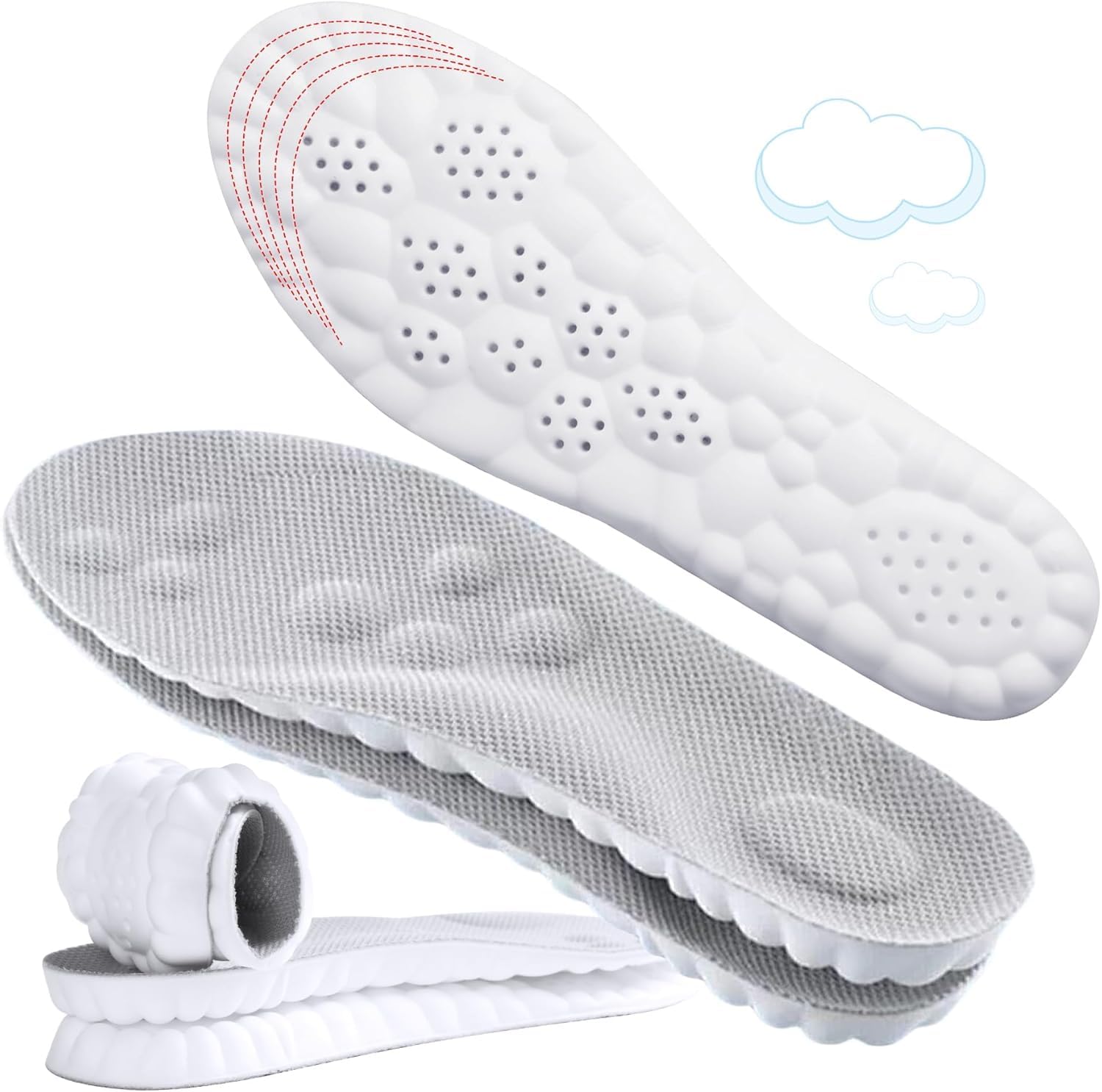 4D Cloud-Like Comfort Soles for Men - Soft Memory Foam Cushioning Insoles - Trim to Fit Steppers Insoles with Arch Support for Foot Pain Relief and Fatigue Reduction (Black, US M 9-12.5)