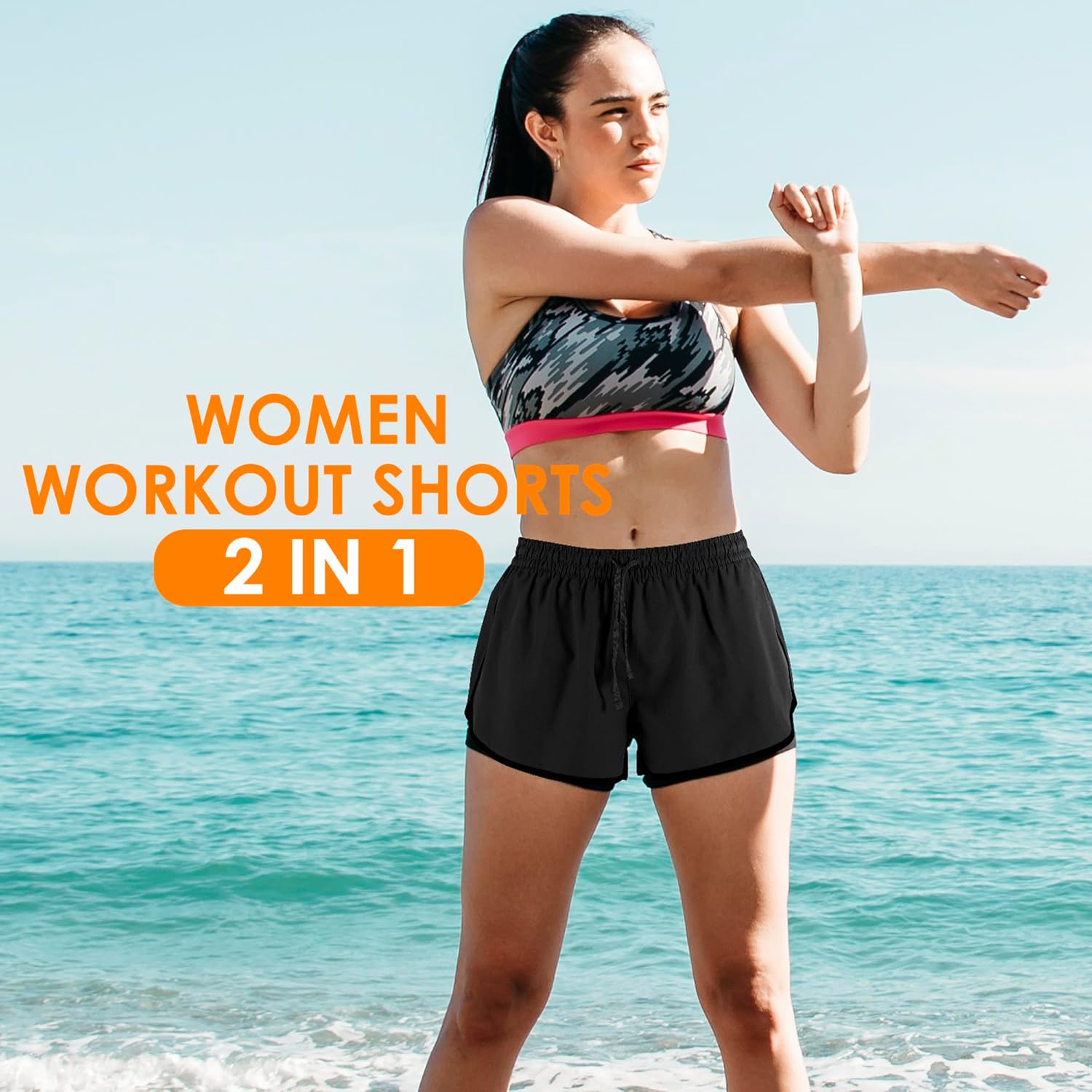 Women's 2 in 1 Running Shorts for Gym Yoga Workout Athletic Shorts High-Waisted Shorts with Liner Pockets