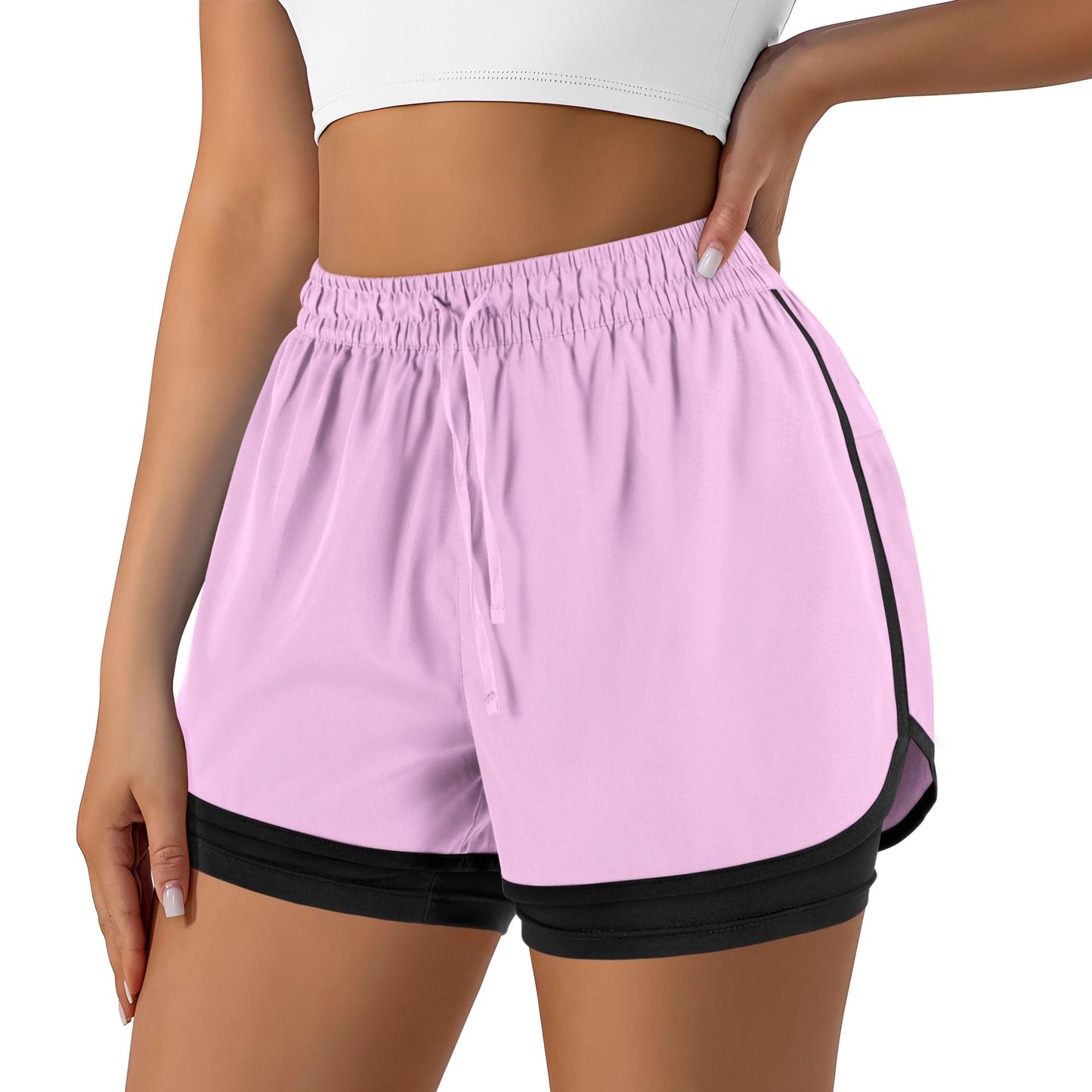 Women's 2 in 1 Running Shorts for Gym Yoga Workout Athletic Shorts High-Waisted Shorts with Liner Pockets
