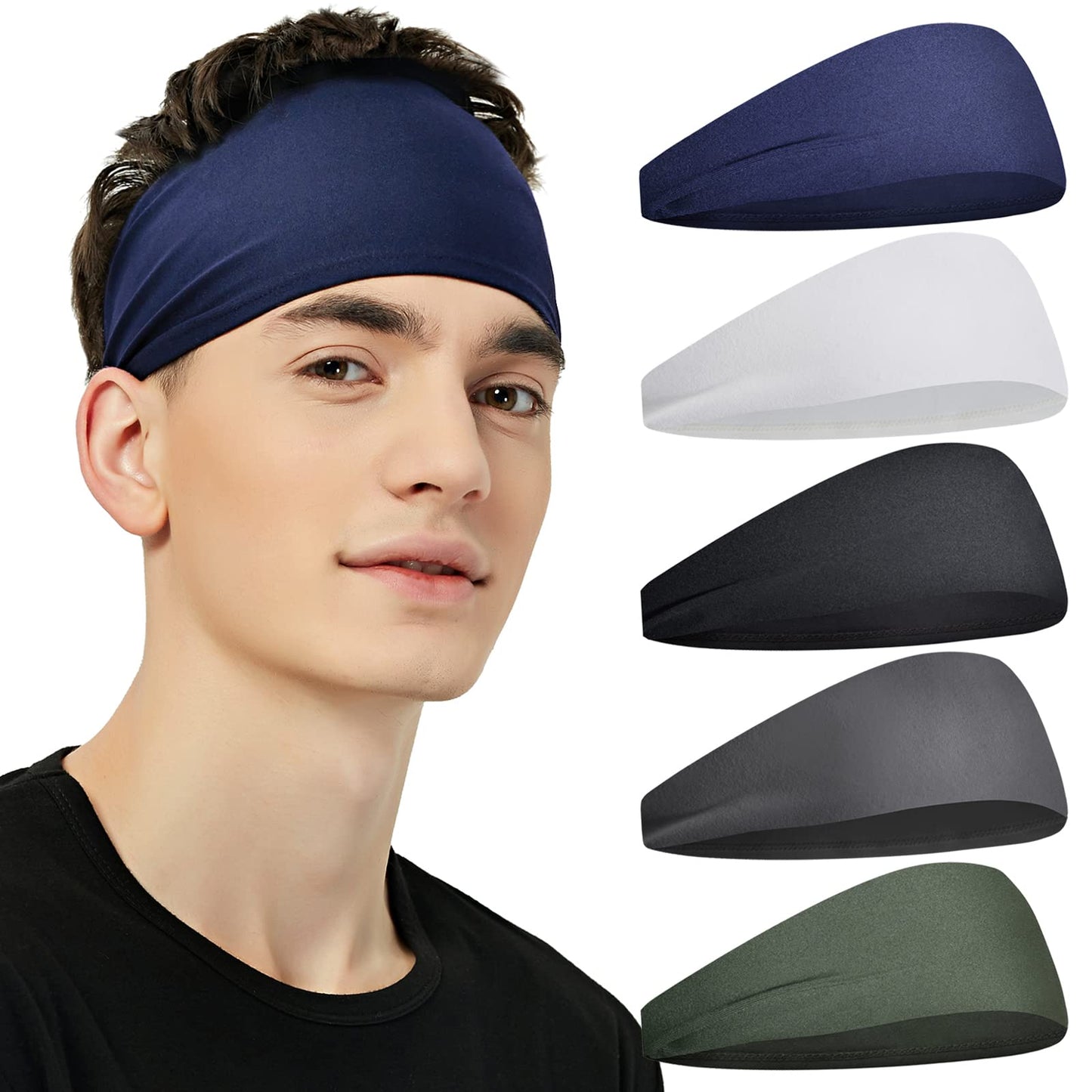 Sports Headbands for Men (5 Pack),Moisture Wicking Workout Headband, Sweatband Headbands for Running,Cycling,Football,Yoga,Hairband for Women and Men