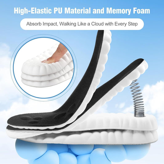 4D Cloud-Like Comfort Soles for Men - Soft Memory Foam Cushioning Insoles - Trim to Fit Steppers Insoles with Arch Support for Foot Pain Relief and Fatigue Reduction (Black, US M 9-12.5)