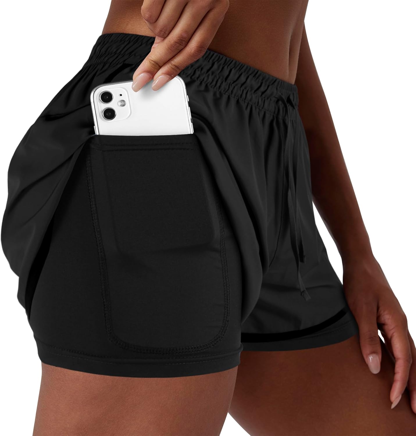 Women's 2 in 1 Running Shorts for Gym Yoga Workout Athletic Shorts High-Waisted Shorts with Liner Pockets