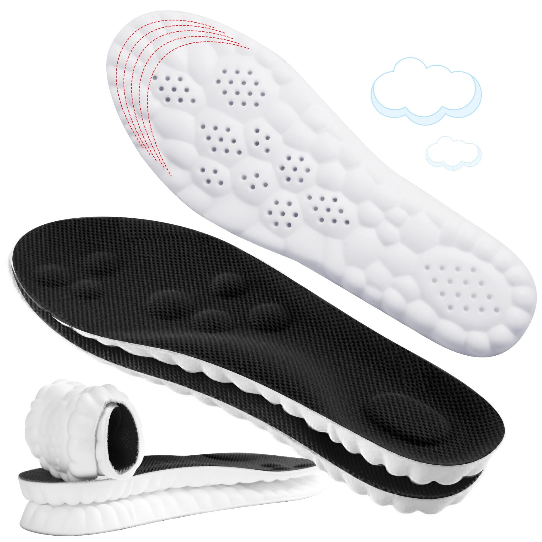 4D Cloud-Like Comfort Soles for Men - Soft Memory Foam Cushioning Insoles - Trim to Fit Steppers Insoles with Arch Support for Foot Pain Relief and Fatigue Reduction (Black, US M 9-12.5)