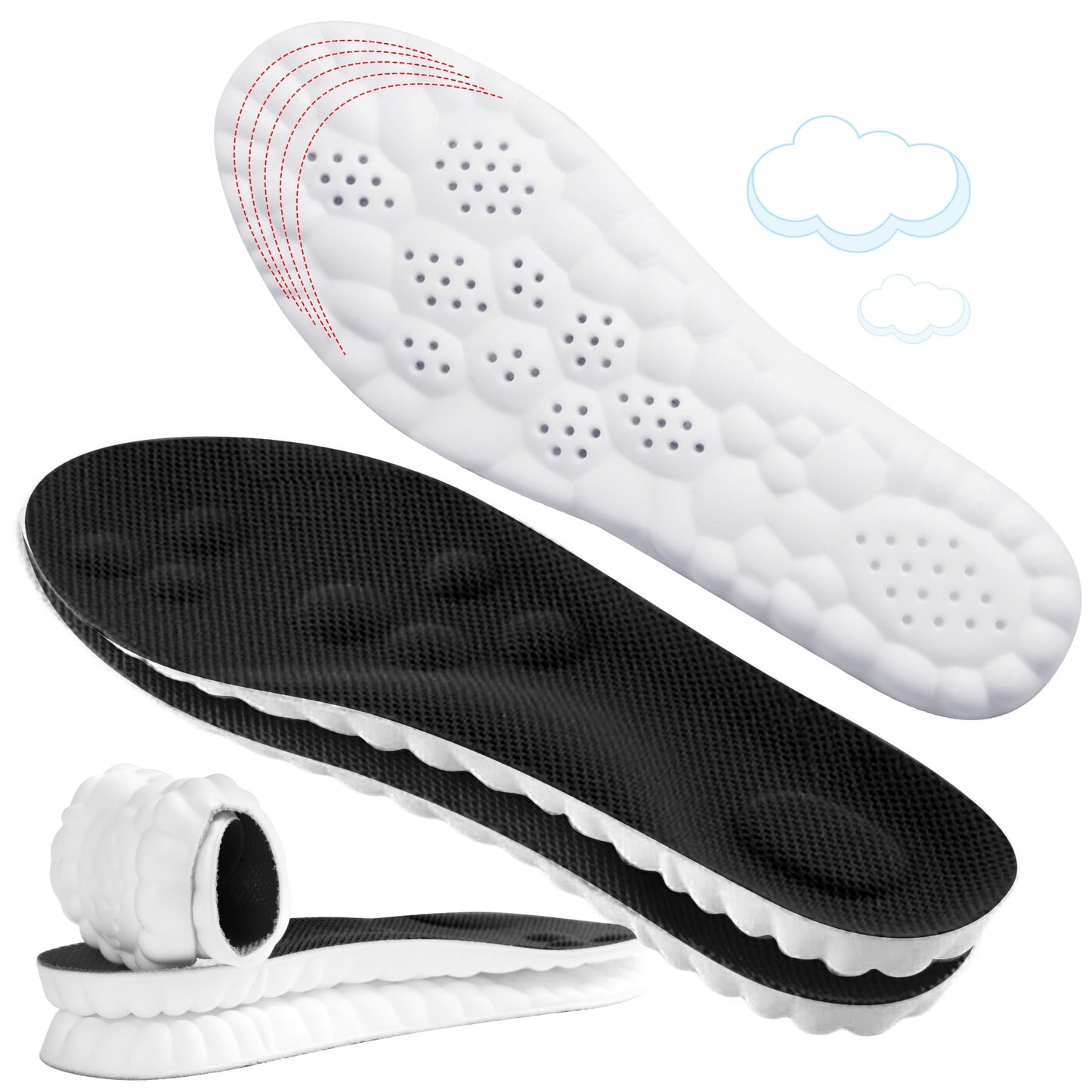4D Cloud-Like Comfort Soles for Men - Soft Memory Foam Cushioning Insoles - Trim to Fit Steppers Insoles with Arch Support for Foot Pain Relief and Fatigue Reduction (Black, US M 9-12.5)