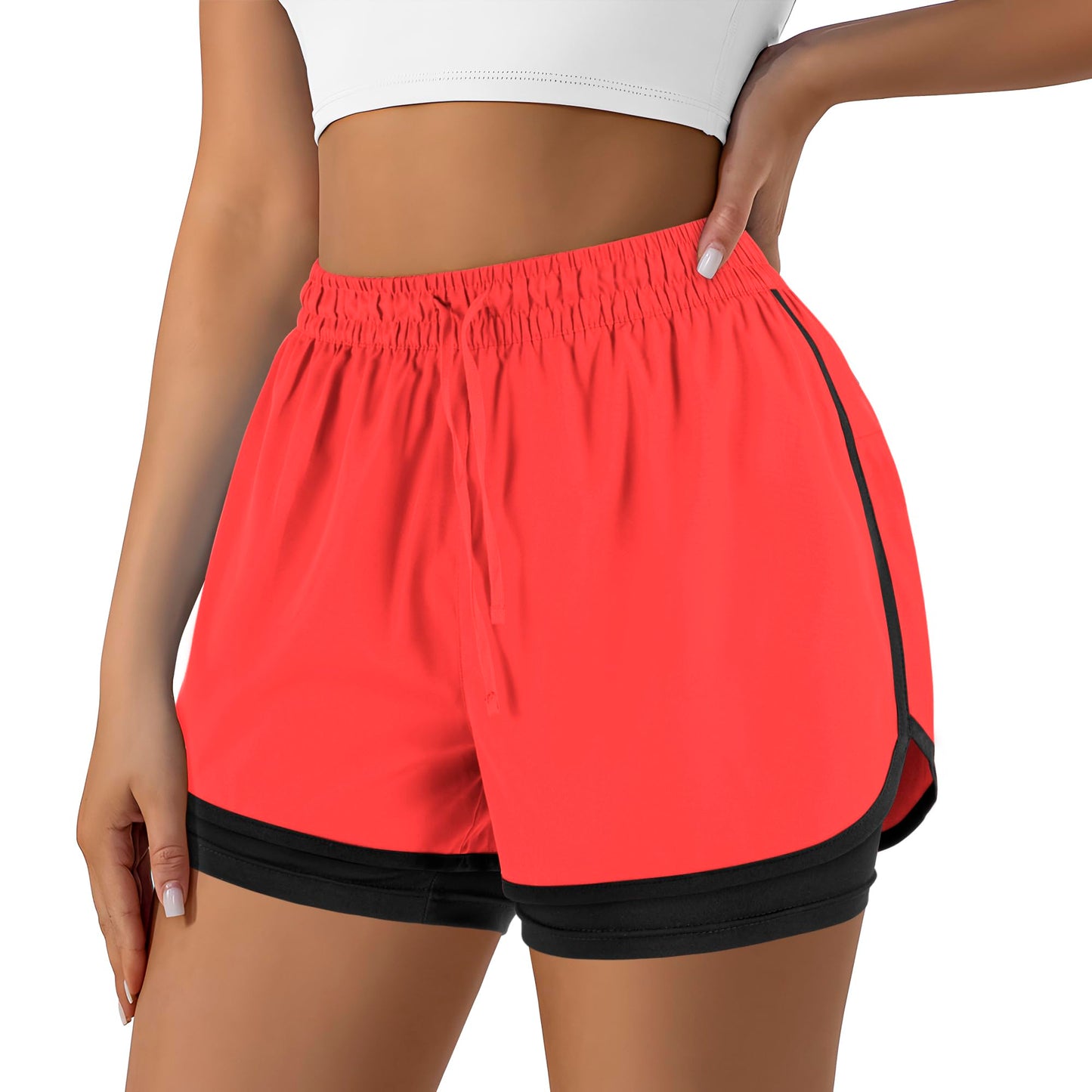 Women's 2 in 1 Running Shorts for Gym Yoga Workout Athletic Shorts High-Waisted Shorts with Liner Pockets