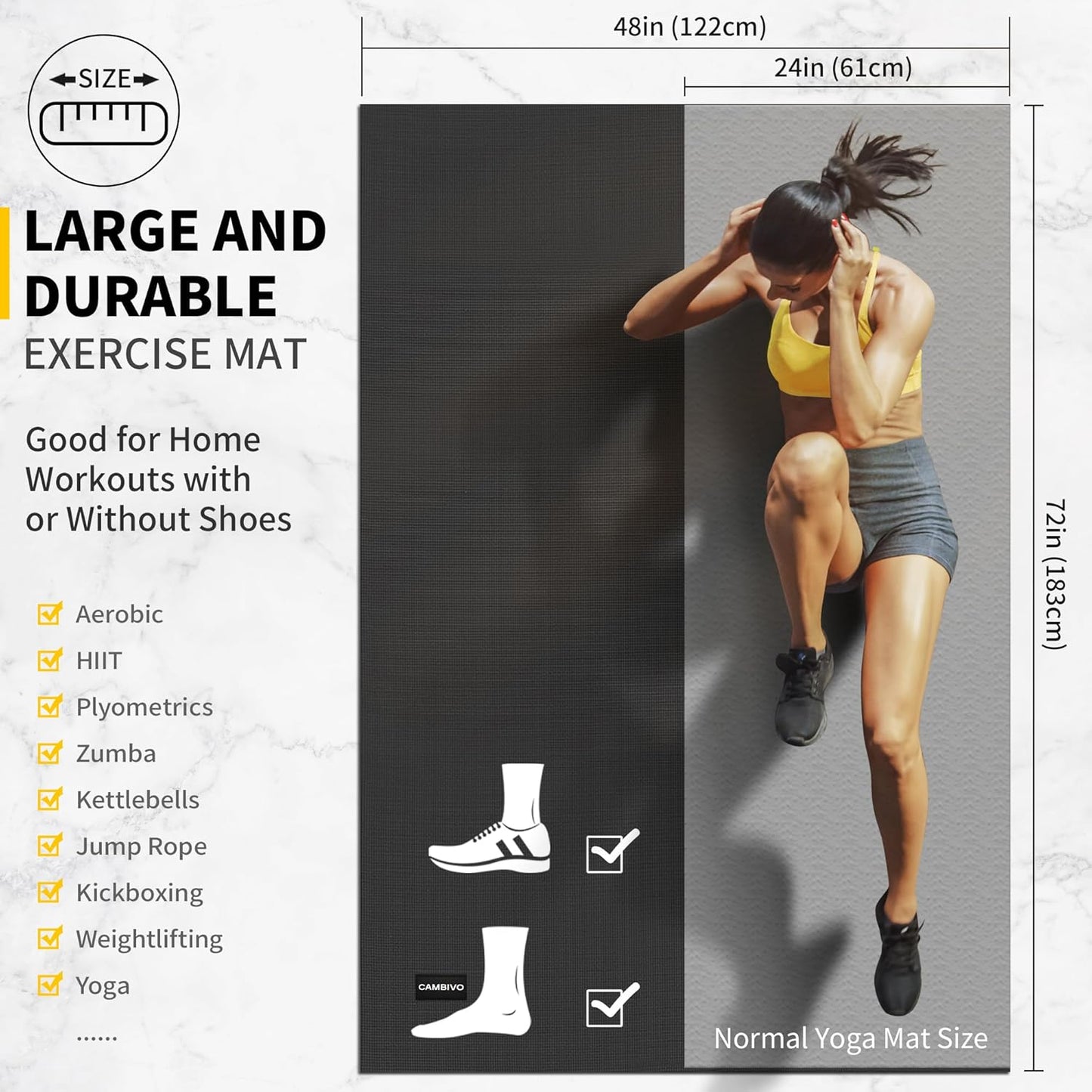 CAMBIVO Large Exercise Mat – Extra Thick, Non-Slip, Home Gym & Workout