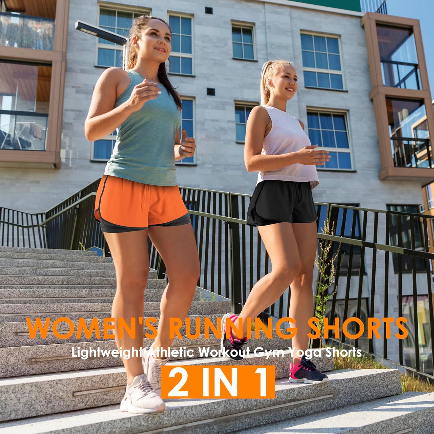 Women's 2 in 1 Running Shorts for Gym Yoga Workout Athletic Shorts High-Waisted Shorts with Liner Pockets