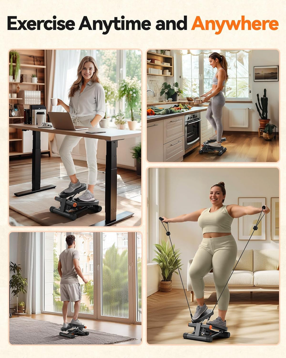 Mini Stair Stepper with Bands – 300LB Capacity, LCD Monitor, Home Workout Equipment