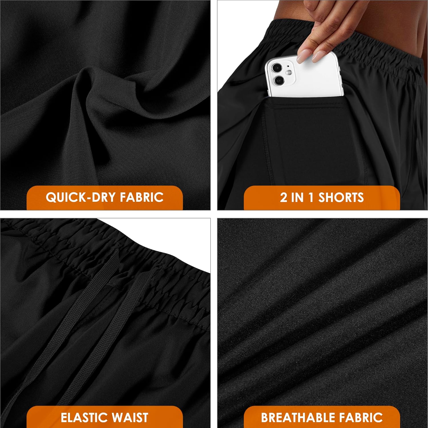 Women's 2 in 1 Running Shorts for Gym Yoga Workout Athletic Shorts High-Waisted Shorts with Liner Pockets