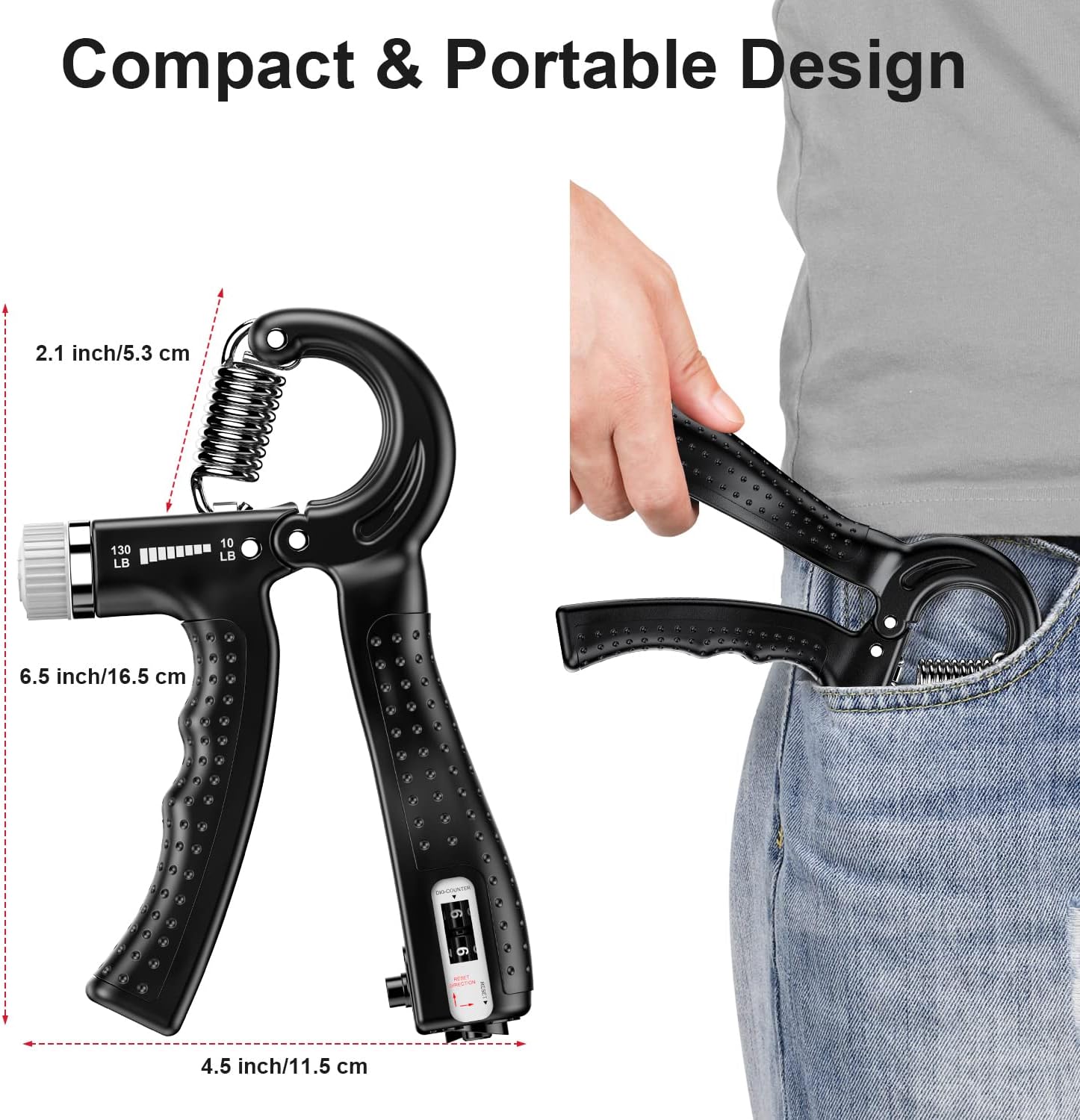 KDG Hand Grip Strengthener 2 Pack Adjustable Resistance 10-130 lbs Forearm Exerciser，Grip Strength Trainer for Muscle Building and Injury Recovery for Athletes