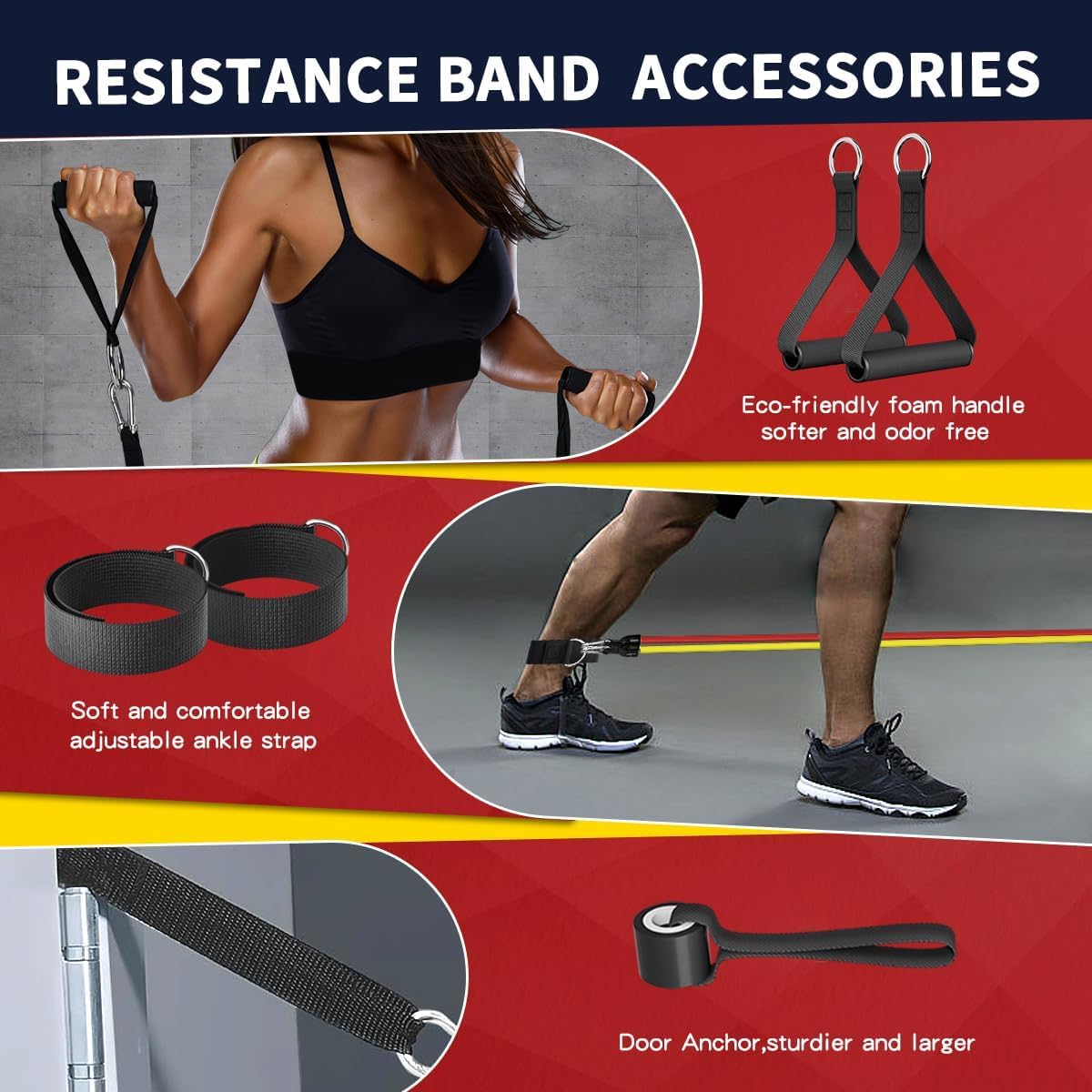 Resistance Bands Set – 5 Levels, Adjustable up to 150 lbs with Accessories