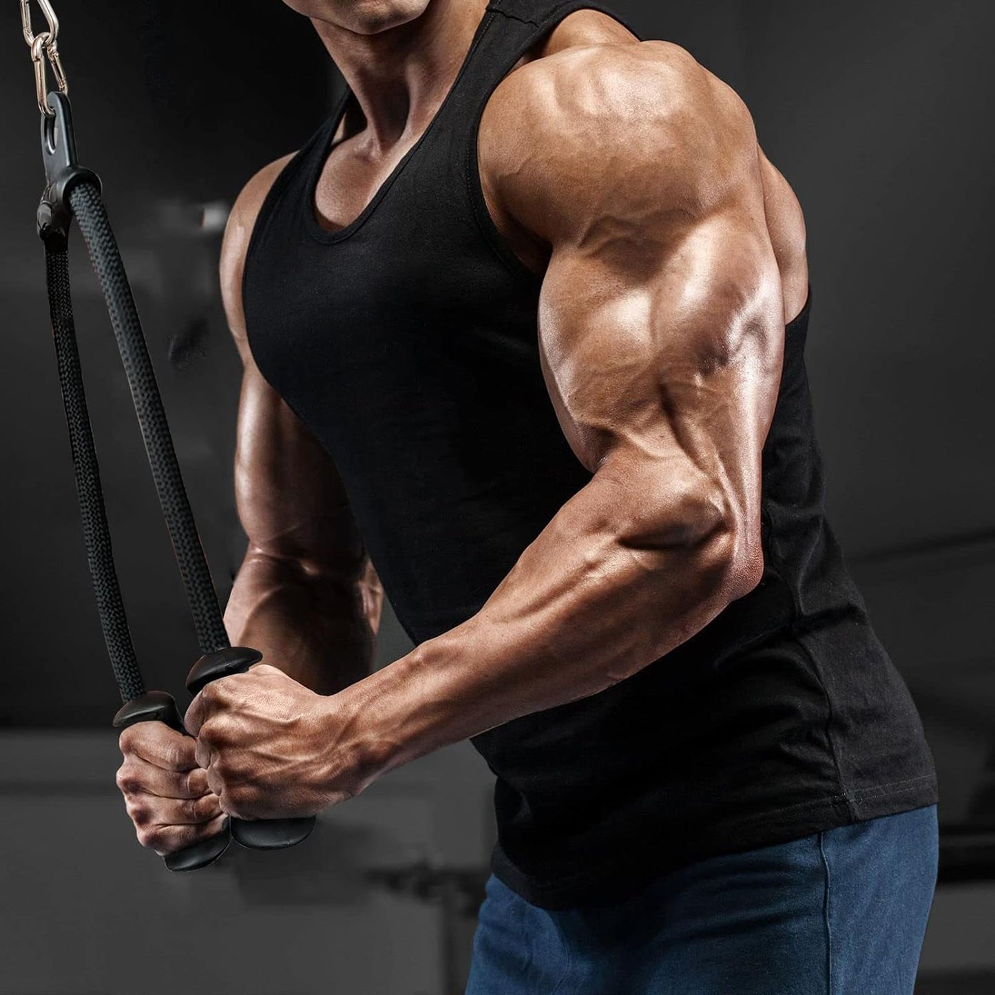 Ergonomic Tricep Rope Cable Attachment – Heavy-Duty Nylon with Rotating Handles