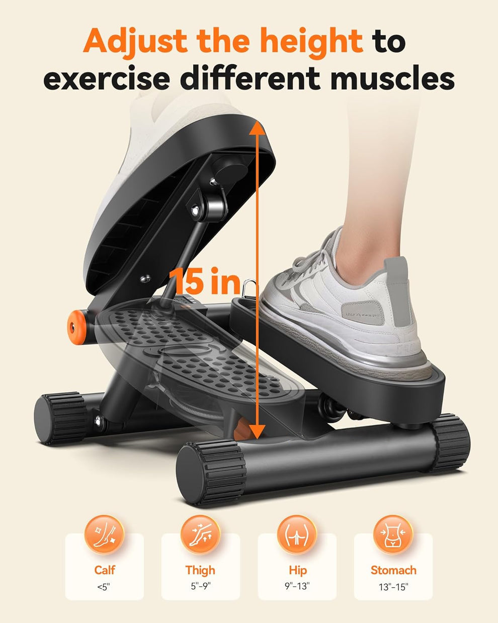 Mini Stair Stepper with Bands – 300LB Capacity, LCD Monitor, Home Workout Equipment